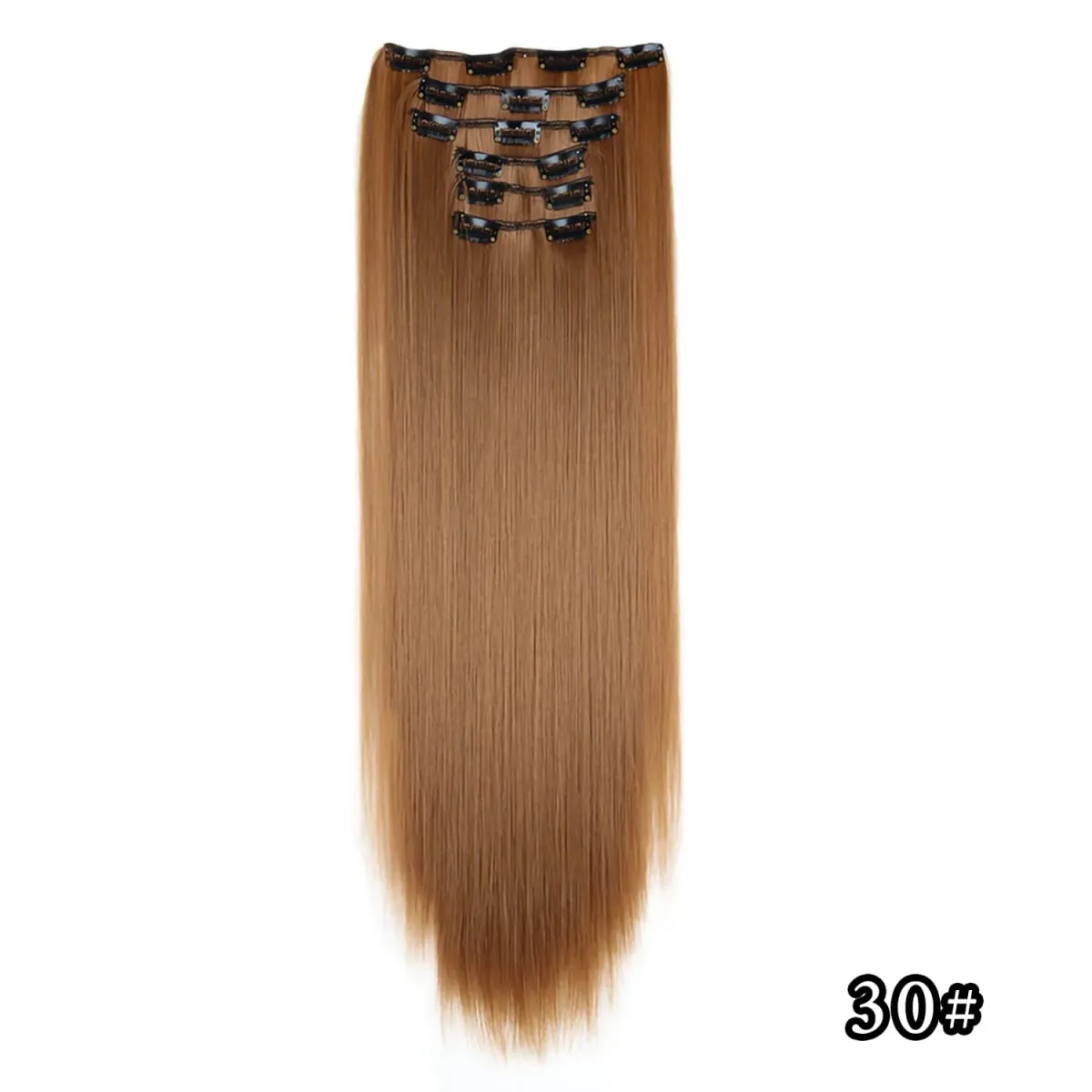 24 Inch Synthetic Clip in Hair Extensions Long Straight Heat Resistant Fiber Hairpiece for Party Cosplay Daily Wear Blonde Black