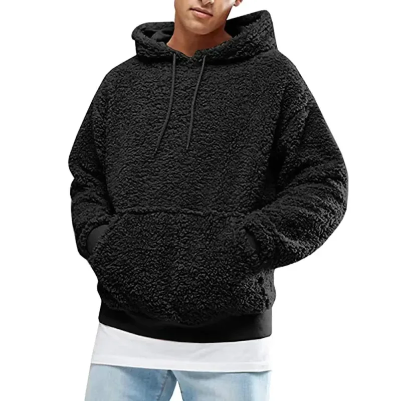 2026 Autumn Winter Men's Tops Plush Hooded Sweater Fashion Solid Warm Hoodies Y2K Streetwear in Hooded Sweatshirts Mens Clothes — image 1