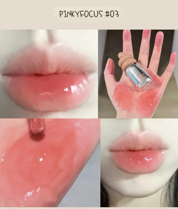 Pinkyfocus クリア グロス リップ オイル モイスチャライジング ガラス仕上げ ベタつかないヌード シェード 唇を明るくするための重ね塗りに最適 — image 12
