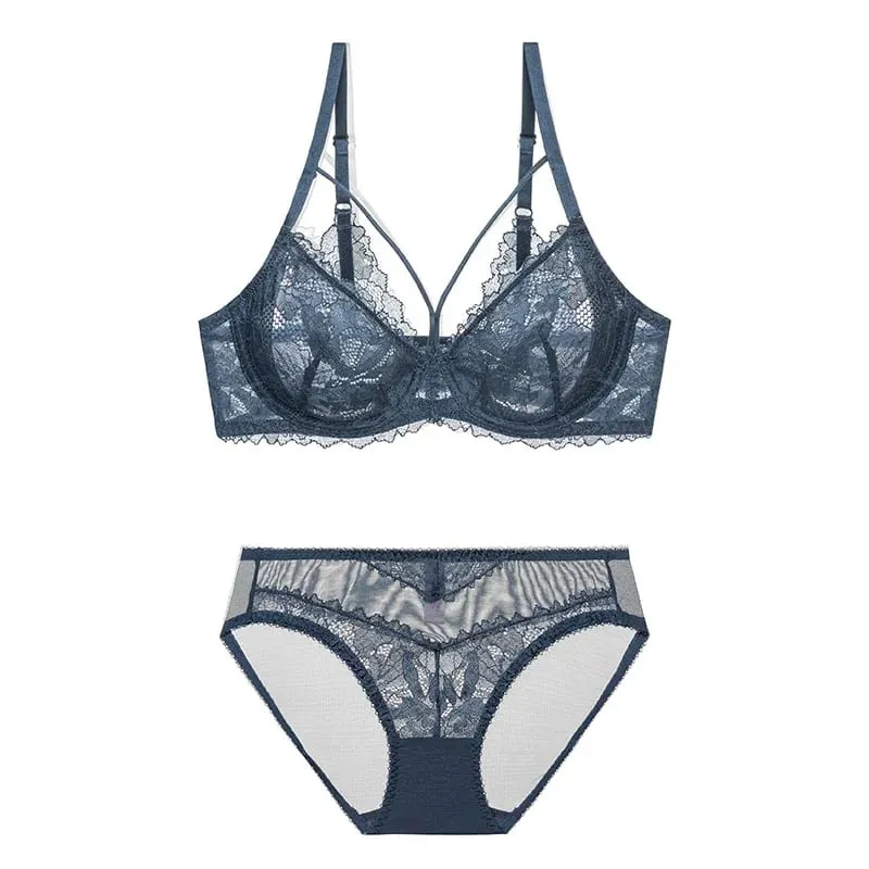 L'bellagiovanna Plus Size Minimizer Bra Set Strappy Caged Lace Lingerie Embroidery Sheer Mesh Bralette Underwire Unlined Bra B-E — image 2
