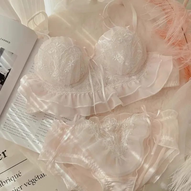Japanese Lolita Lace Bra Set Half Cup Sweet Sexy Lingerie Women Small Breast Push Up Supportive Pure Feminine Girl Charm S-xl — image 5