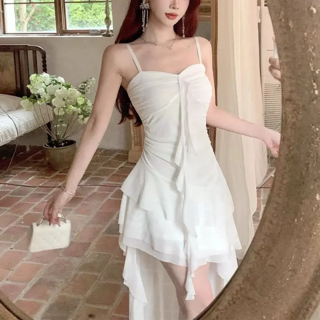 Fashion Sexy Spaghetti Strap Ruffle Irregular Bodycon Party Club Evening Dress Women Mesh Suspender Spring Summer Holiday Beach — image 4