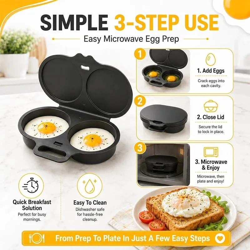 Pentola a vapore per microonde a doppia cavità Cuociuova Friggitrice in plastica per alimenti Stampo per cottura a vapore per uova Accessori da cucina Utensili da cucina