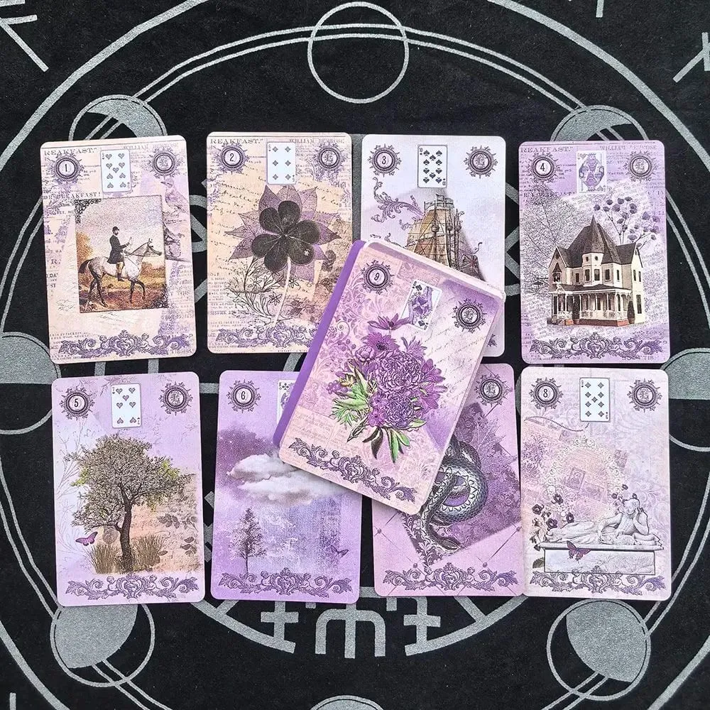 ลาเวนเดอร์ Lenormand Deck - 9*6 ซม. 36 การ์ด Vintage ภาพประกอบพฤกษศาสตร์ Shabby Chic สีม่วงความงาม Tarot ทางเลือก