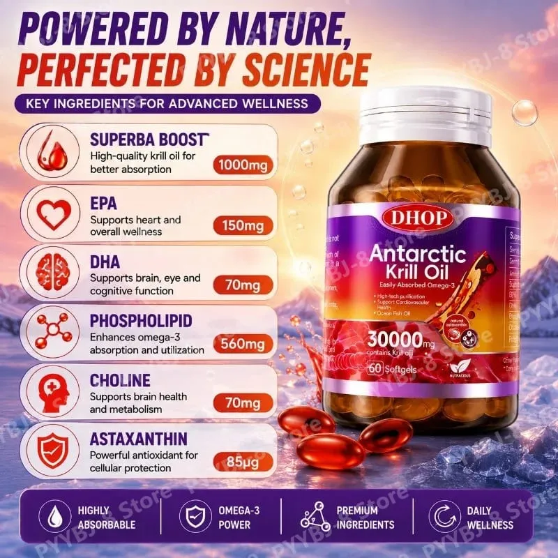Antarctic Krill Oil Softgels 60 Capsules — 150mg EPA + 70mg DHA and Astaxanthin Support Antioxidant & Cardiovascular Health — image 2