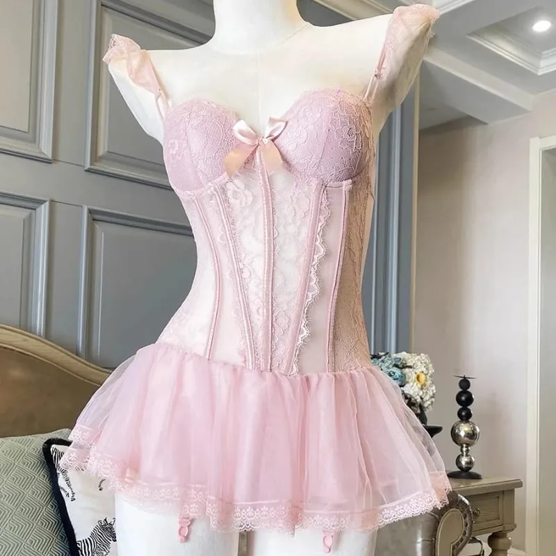 Women Camisole Sheer Mesh Fishbone Slim Crop Top Wired Bra Camis Festival Lingerie Sexy Lace Floral Embroidery Bow Corset — image 3