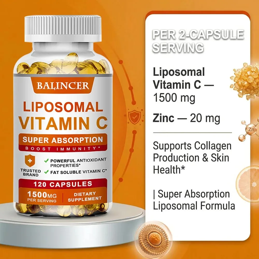 Vitamina C lipossomal apoia a saúde antioxidante e a função imunológica, alta absorção, não OGM, sem glúten - 120 cápsulas — image 5
