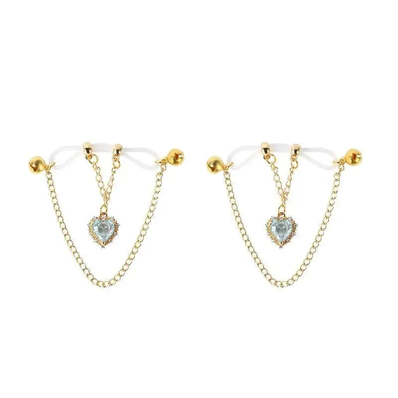 [NM]1 Pair Heart-shaped Gemstone Breast Clips Nipple Stimulator Sex Toys For Women Couple Nipple Clamps Adult Supplies[NM]