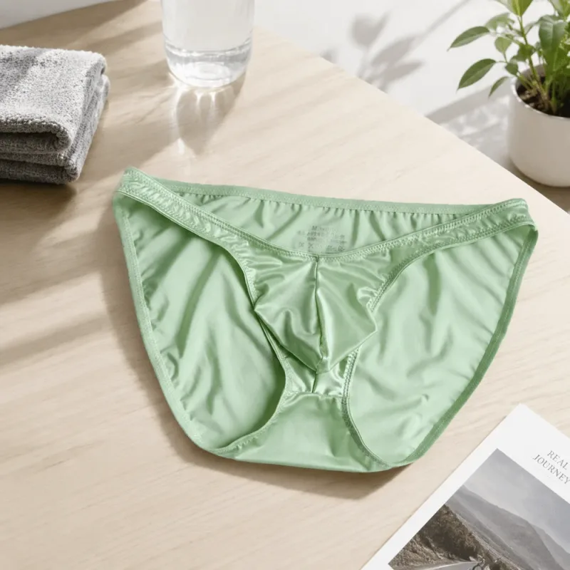 Comfortable Low Waist Men's U-Pouch Underwear Breathable Seamless Satin Silk Briefs Narrow Belt Lingerie Ice Silk Panties Sports — image 10