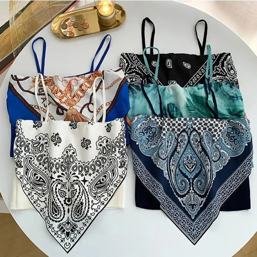 New Retro Camisole 39cm Cotton Triangle Scarf Cashew Flower Wear Tube Top — image 3