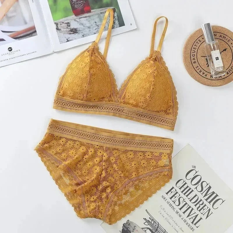 Women's Lace Bra Sets Seamless Underwear Backless Vest Sexy Padded Bralette Lingerie Ultrathin Bra & Brief Sets Female Intimates