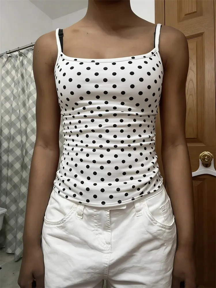 Polka Dot Pink Camis Woman Summer Cotton Slim Tank Top Female Casual Vintage Preppy Style All-match Sweet Cute Crop Top Y2k New — image 4