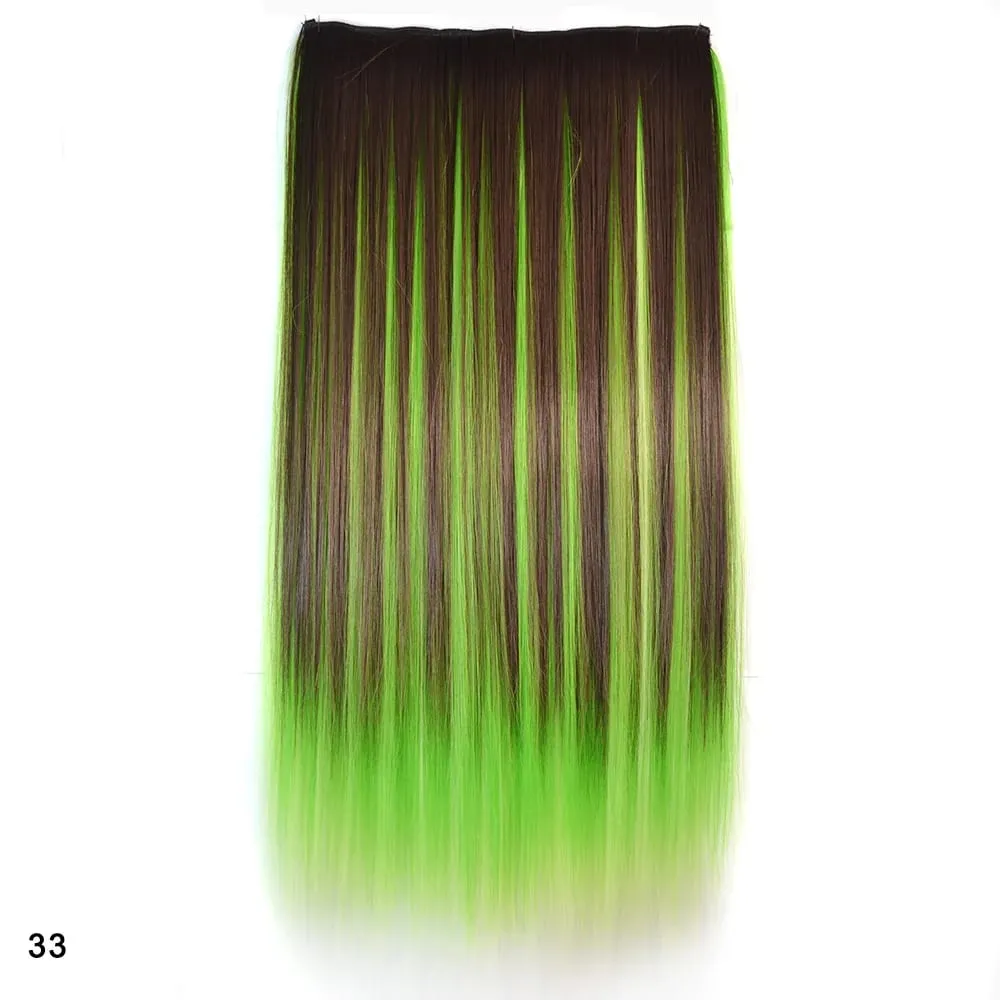 Zolin Straight Hair Clip In Hair Extension Rainbow Colorful Ombre Color One Piece With 5Clips Synthetic Cosplay Hairpieces — image 25