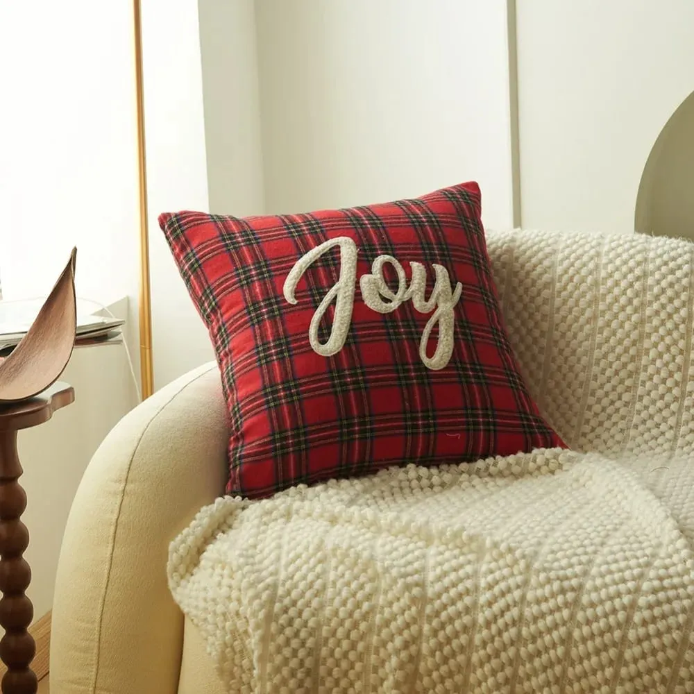 New Christmas Plaid Print Letter Embroidery Cushion Cover Decorative Throw Pillow Case for Sofa — image 2