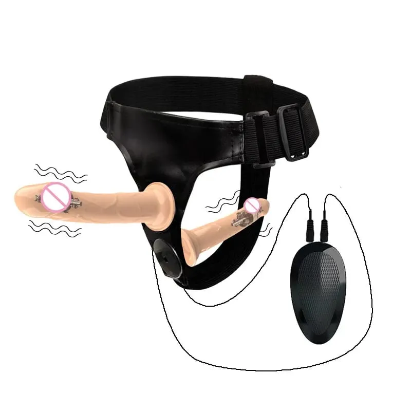 Vibrating Double Penetration Strap On Dildo Harness Adjustable Belt Dual Ended Anal Plug Sex Toy for Couples Remote Control A — image 1