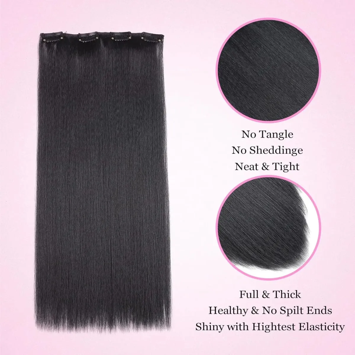 7PCS Kinky Straight Clip ins Hair Extensions Full Head Yaki Straight Seamless Clip in Synthetic Hair Pieces for Women