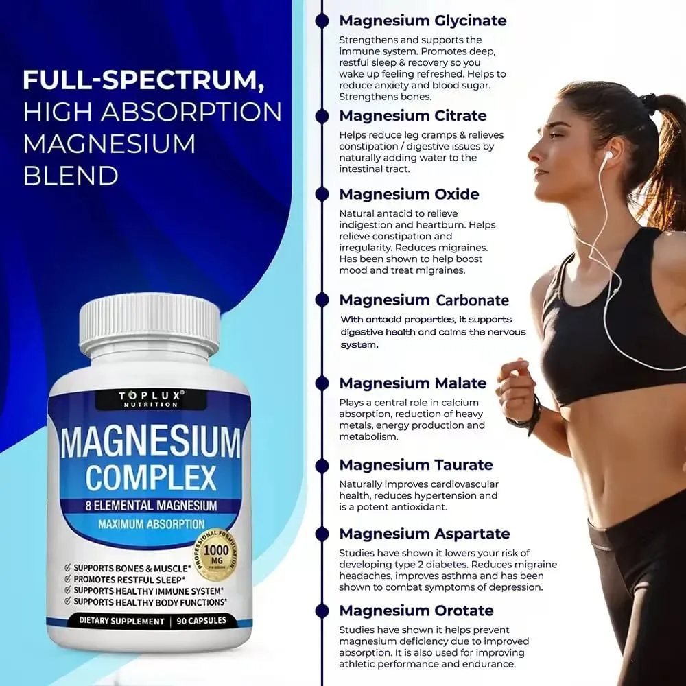 Magnezyum Kompleksi Takviyesi | 1000mg Magnezyum Glisinat Malat Sitrat | 8 Elementli Şelatlı Formül | Vegan GDO'suz 90 C — image 4
