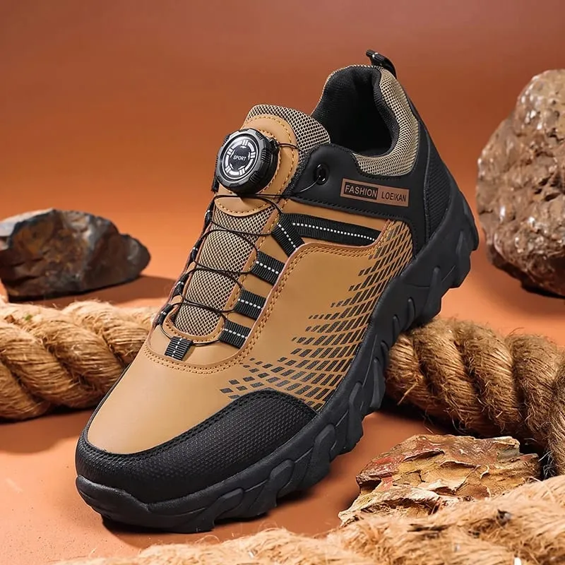 Men Fashion Casual Sneakers Rotary Buckle Design Patchwork Upper Thick Non‑slip Sole Daily Walking Shoes
