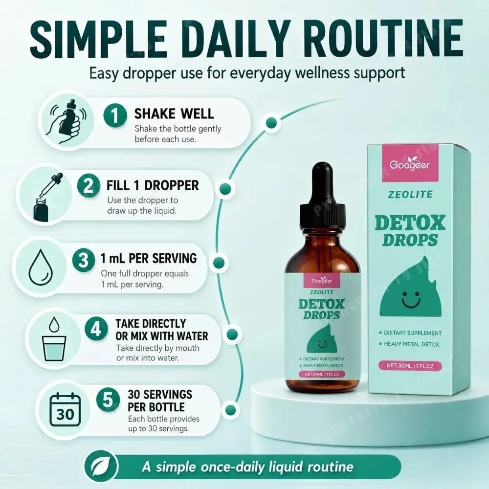 Googeer Zeolite Detox Drops 30ml Heavy Metal Support Vitamin B12 D3 Daily Cleanse Formula Non-GMO Soy-Free Dietary Supplement — image 4