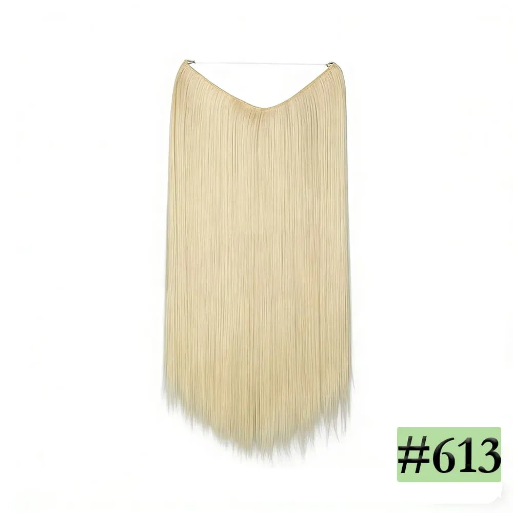 22" Long Straight Invisible Halo Hair Extensions 120g/pc 27-613 Blonde Synthetic Fish Hair Pieces Ombre Brown Wire Clip In Hair — image 17