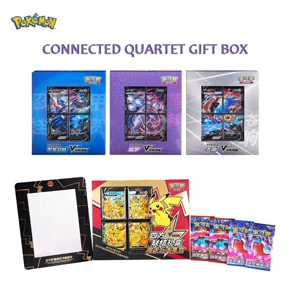 Original Pokemon TCG Card Quartet Coupling V-Union Gift Box Set - Pikachu Mew-Two - 100% Authentic Collectible Trading Cards — image 1