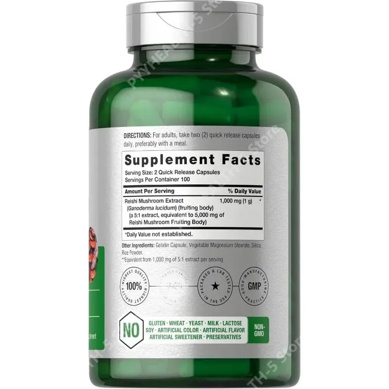 Reishi Mushroom Capsules | 200 Count | Non-GMO and Gluten Free Extract Supplement — image 3