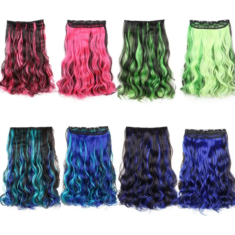Synthetic 5 Clips in Hair Extensions Body wave Natural Hair Fake False Hair Piece Extentions For Women And Girl halloween wig — image 4