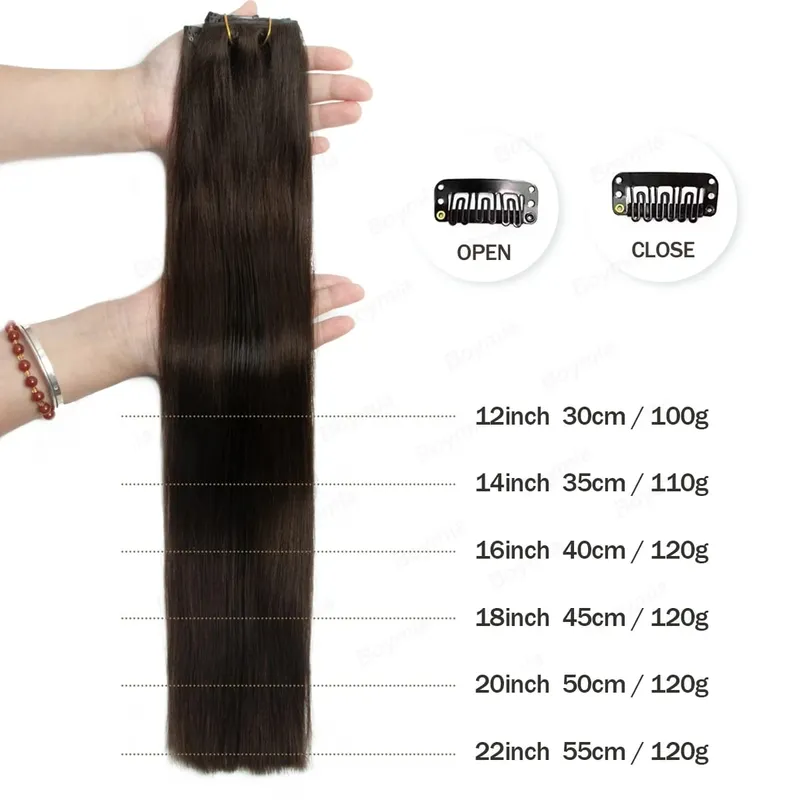 Invisible Thick PU Clip in Hair Extensions Real Human Hair Straight Remy Hair Clip in Hair Extensions 7pcs for Women Daily Use — image 5