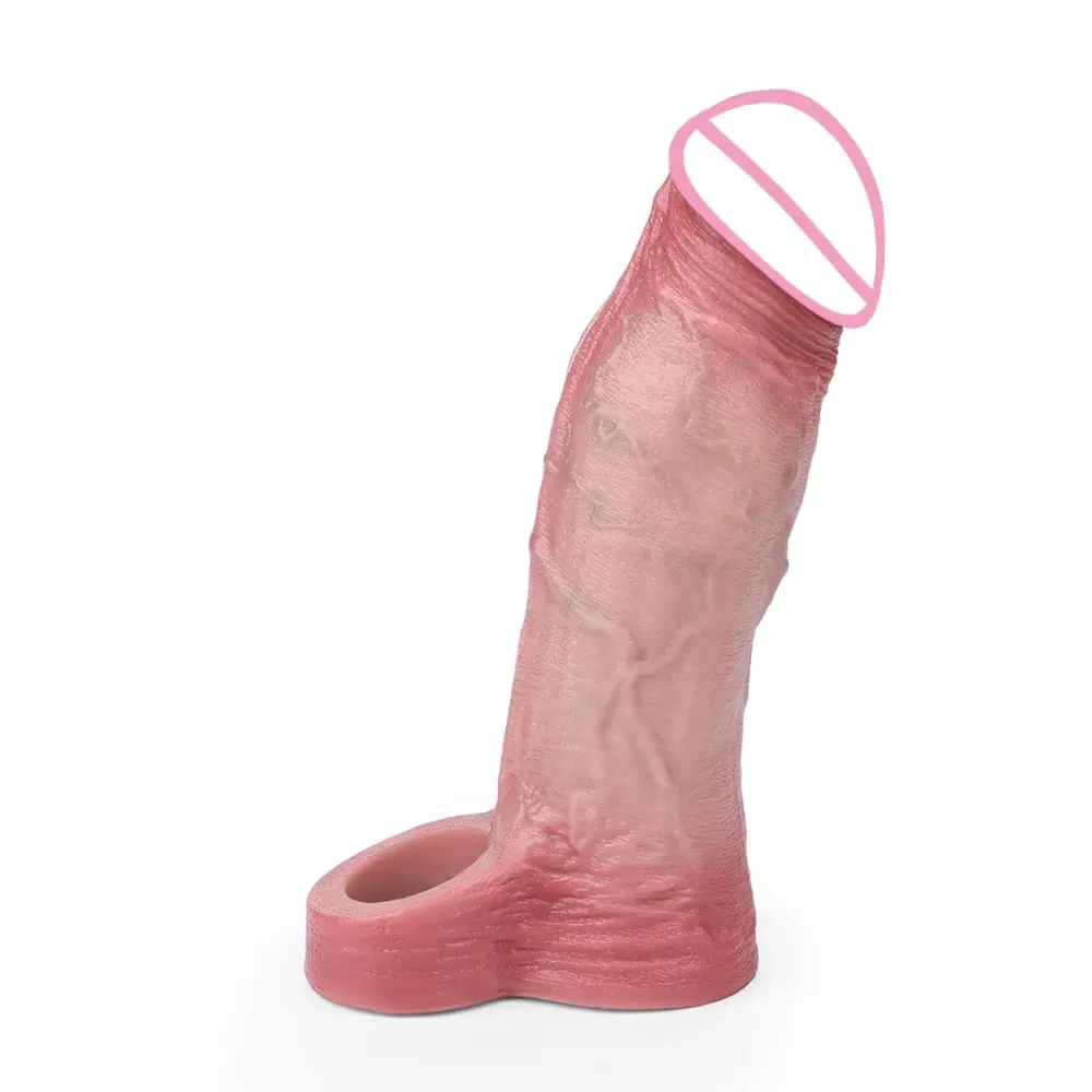 7.2in Realistic Penis Sleeve Reusable Penis Sleeve with Cock Ring Silicone Penis Enlarger Sleeve Male Adult Sex Toy for Men — image 5