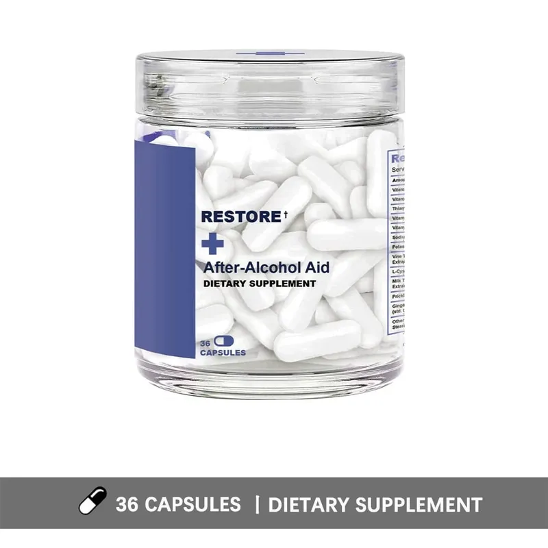 Restore After-Alcohol Aid Drink Supplement with DHM + L-Cysteine - Feel Better After Drinking & Support Your Liver - 36 Capsules