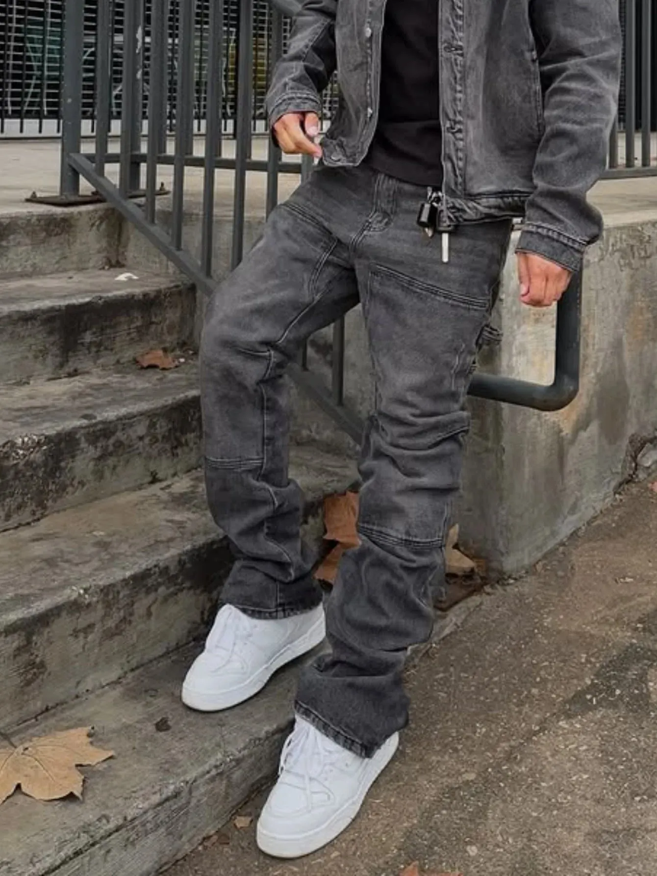 Bootcut Jeans Denim Pant Men Vintage Washed Distressed High Waist Cargo Trousers Y2k Streetwear Work Casual Spliced summer 2026 — image 4