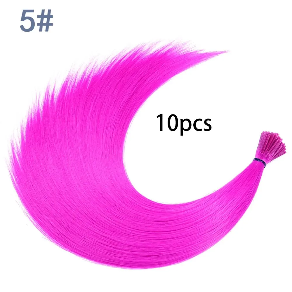 Estensioni per capelli sintetici colorati con punta I, capelli lisci, 16 pollici, per donne, ad alta temperatura, 10 fili/confezione di colori — image 13