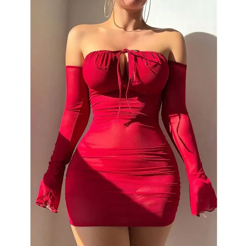 Sexy Beauty Transparent Bra Lace-Up Tight Dress With Gloves Lingerie Sets Women Off-the-shoulder Sexy Underwear Pajamas — image 3