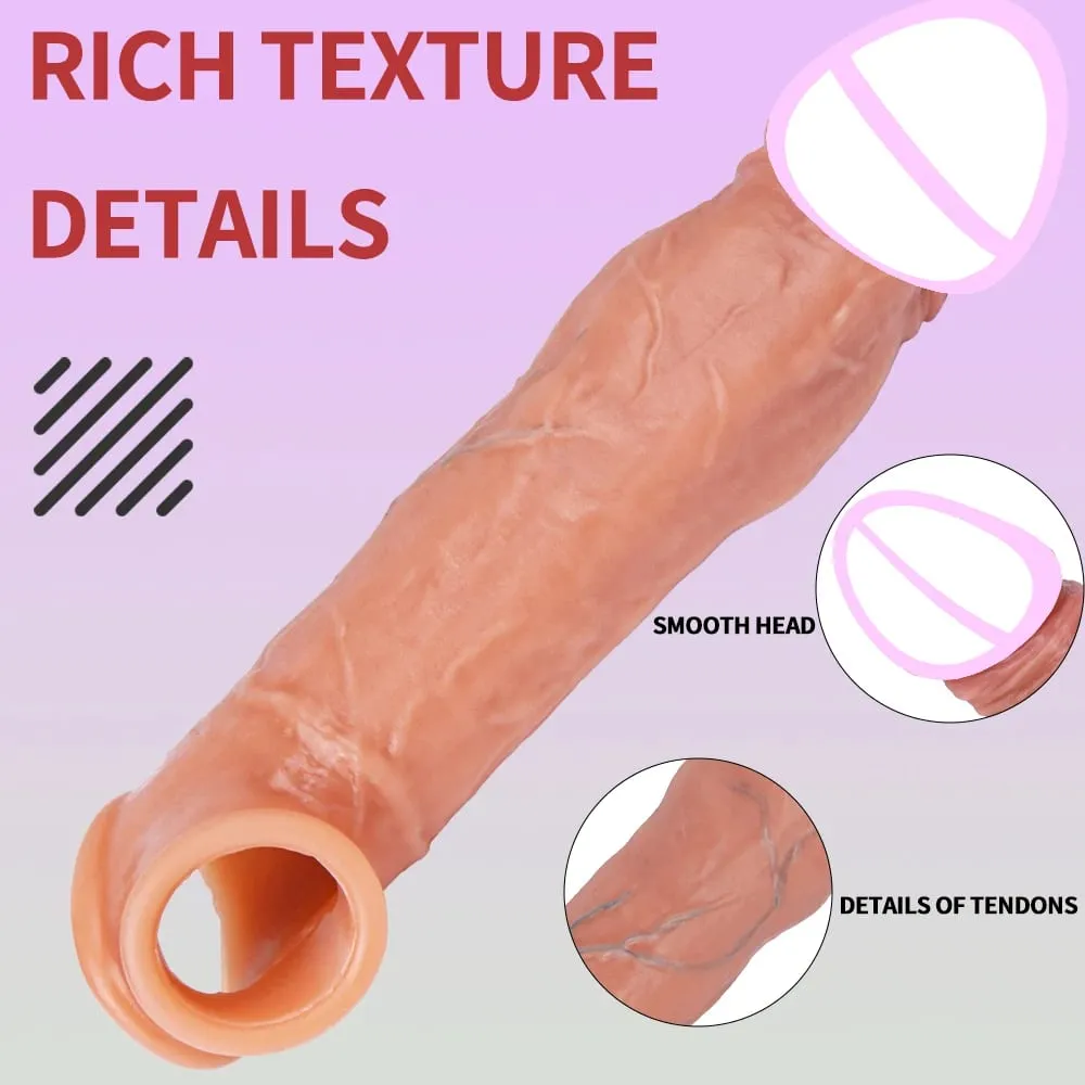 Fondina in silicone sottile con custodia per pene riutilizzabile realistica con estensore per l'ingrandimento del pene con anello anti-scatto per l'eiaculazione ritardata degli uomini