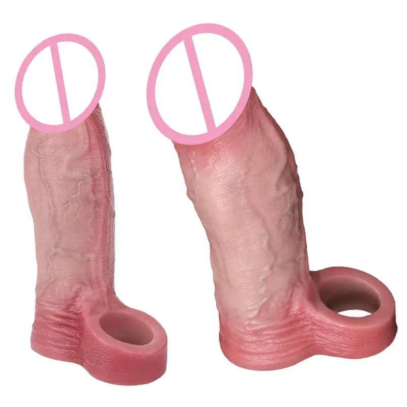 7.2in Realistic Penis Sleeve Reusable Penis Sleeve with Cock Ring Silicone Penis Enlarger Sleeve Male Adult Sex Toy for Men — image 1