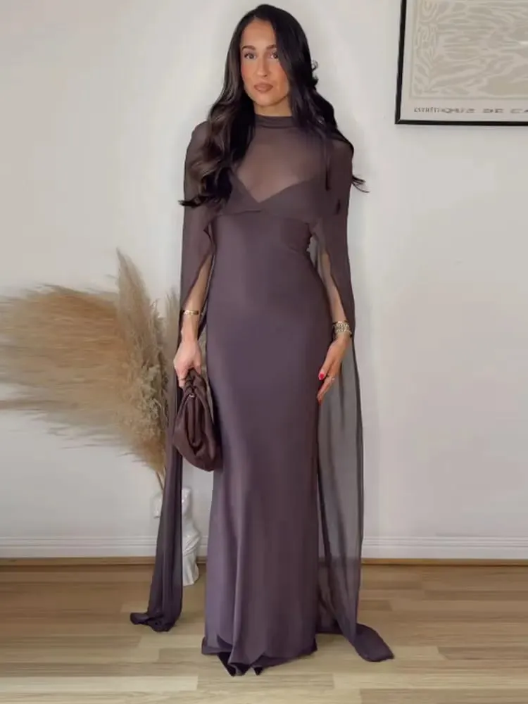Sheer Cape ผู้หญิงชุดราตรี Elegant Slim V คอแขนกุดสะโพกชุดผู้หญิง 2026 Lady Party Vestidos — image 6