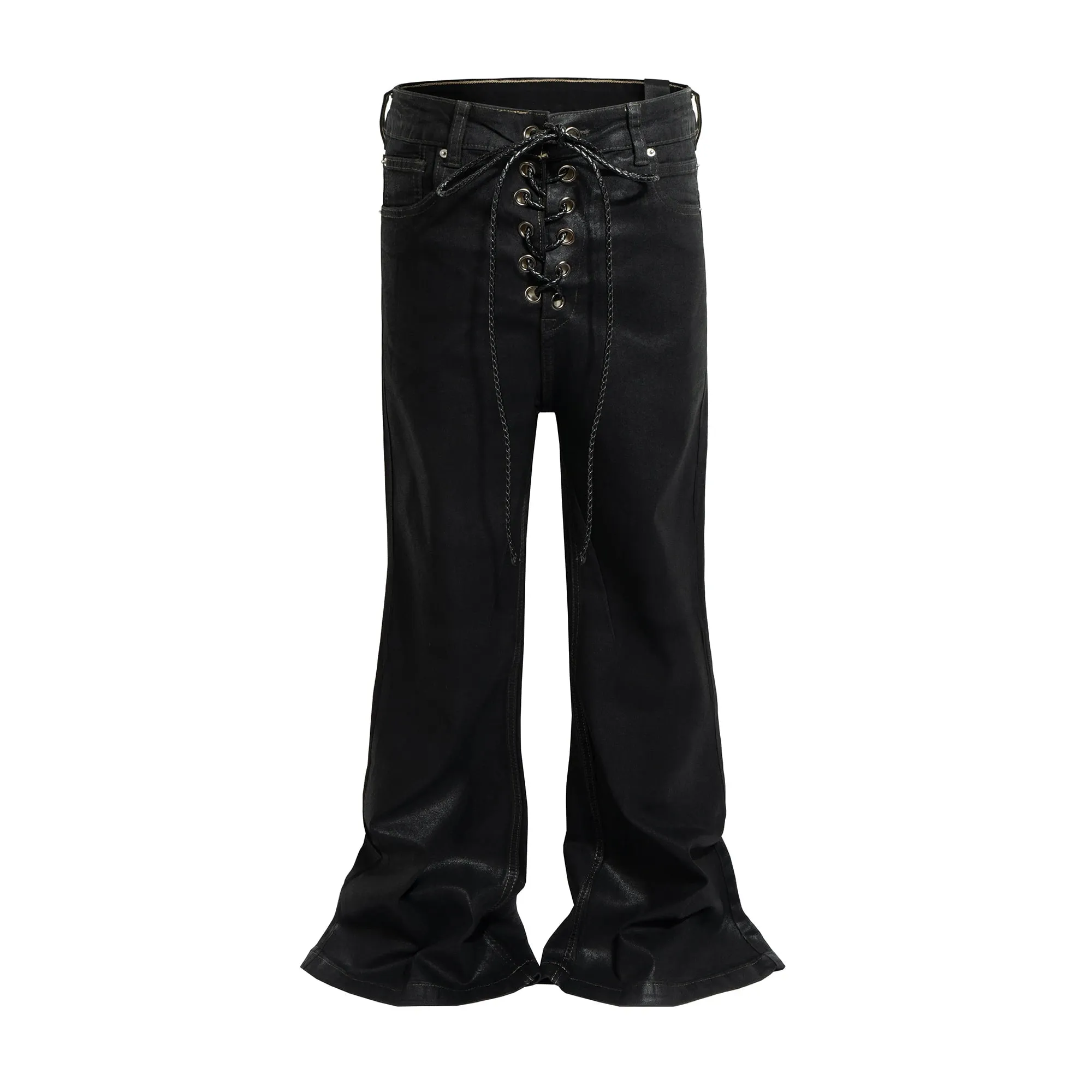 Vintage batikovaný povlak Černé džíny Slim Fit Flare Pružnost Strečová stuha Y2k Streetwear Neformální džíny Skinny Bell Bottom