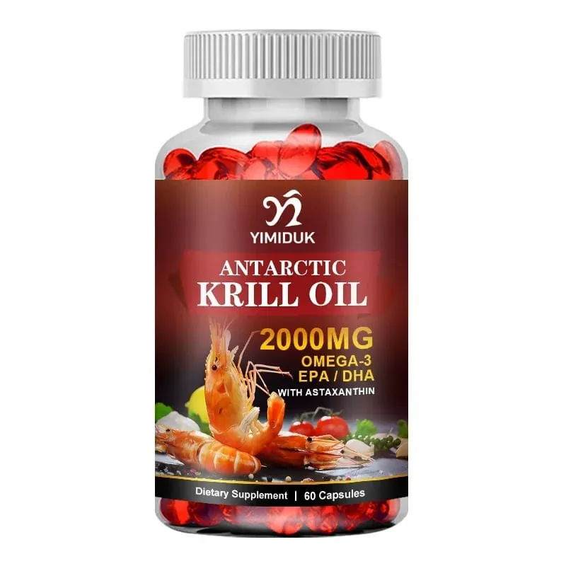 Pure Krill Oil 2000mg Supplement for Healthy Lipid Management Cardiovascular Protection Skin & Brain & Heart Health Non-GMO