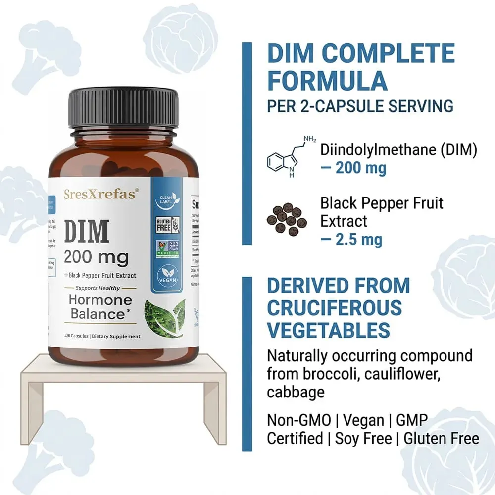 DIM Supplement 200mg Unisex Menopausal Support Antioxidant Support Promotes Overall Health — image 6