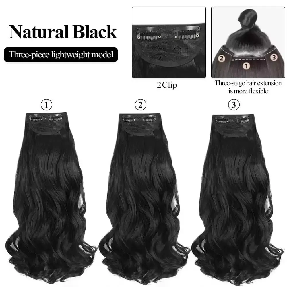 Synthetic Clip In Hair Extensions 3 PCS Full Head 20 Inch Long Curly Wavy Hair Pieces Natural Wavy For Women Girls Hair