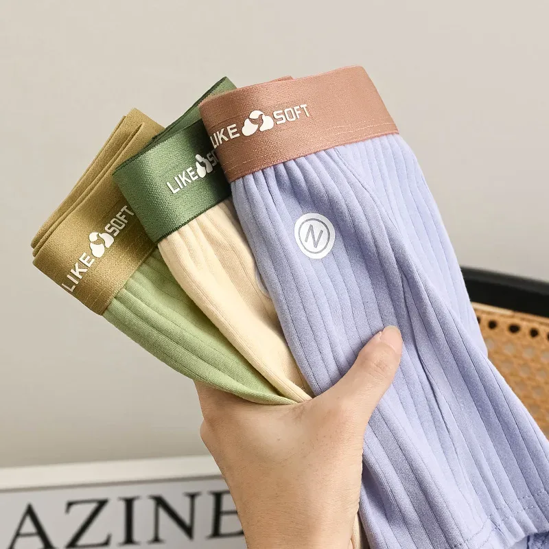 5Pcs Men Striped Boxer Briefs Soft Breathable Mid Waist Elastic Waistband Cotton Blend Men Underwear Shorts