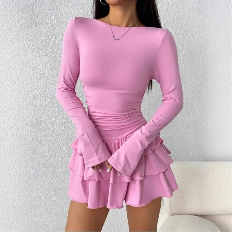 Temperament Dresses 2025 Woman Mini vestidos Simple Style Elegant French Bodycon Slim Pleated Fashion Long Sleeve Commuting Sexy — image 5