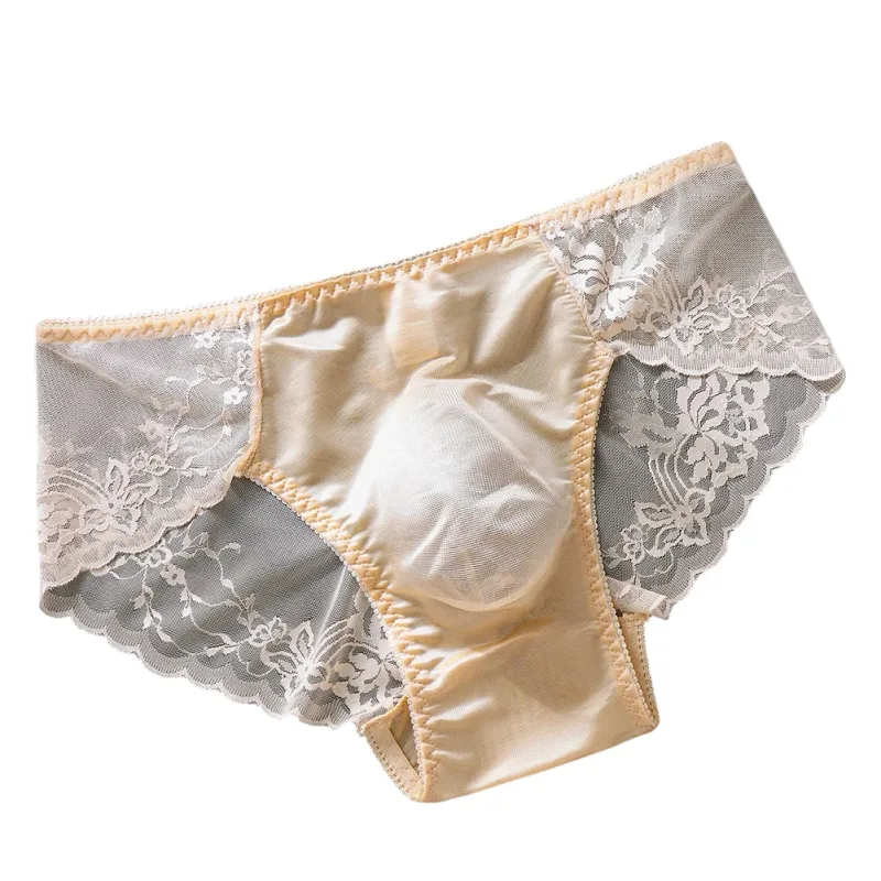 Men Lace Briefs Seamless Ice Silk Briefs Underwear 3D Bulge Pouch Low Waist Gay Panties