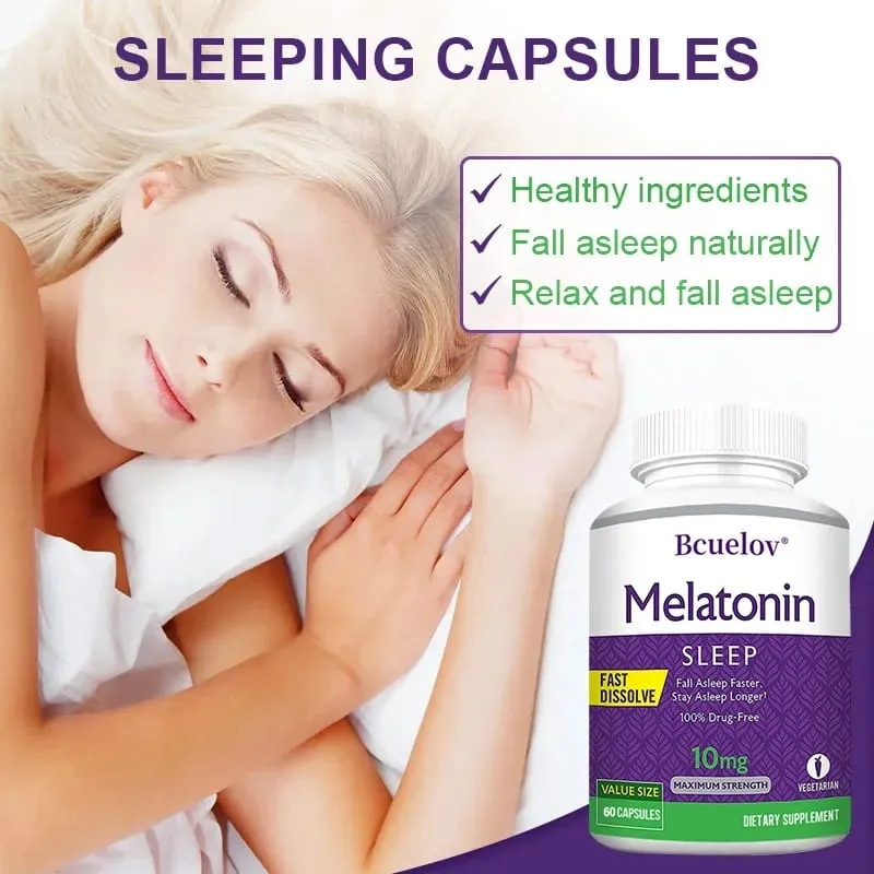 Melatonin 10mg Capsules - Relieves Insomnia Promotes Sleep Quality Prolongs Sleep Time Relaxes The Mind 120 Capsules