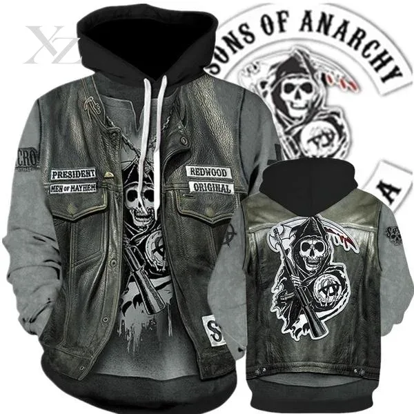 Hot Sale Men's 3D Print Hoodies Sweatshirts Sons of Anarchy Street Style Unisex Loose Casual Pullover Y2K Tracksuit Autumn — image 2