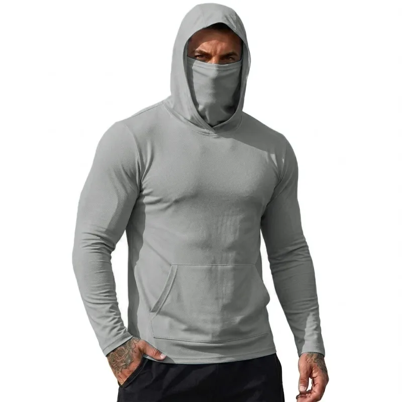 Mens Sun Protection Hooded Tee Quick Dry Long Sleeve Sweatshirt Lightweight Performance Top for Hiking Outdoor Sun Wear Tops — image 4