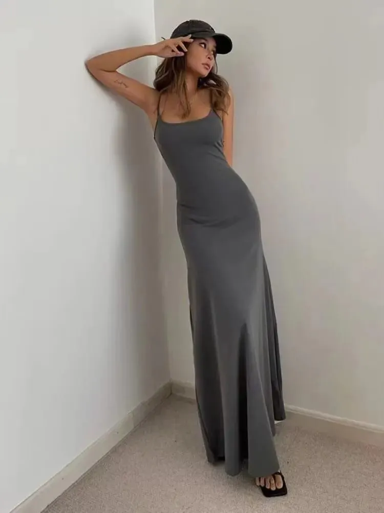 2025 Summer Women's New Fashion Simple Temperament Suspender Long Backless Slim Waisted Sexy Sweet And Spicy Casual Dresses — image 3