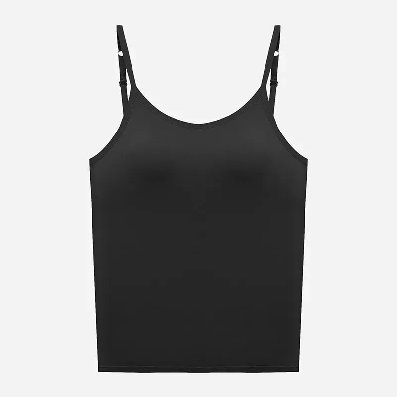 1pcs Girls Basic Solid Vest Female Casual Sleeveless Strap Top Four Season Traceless Women Tank Tops With Padded Cups Vests