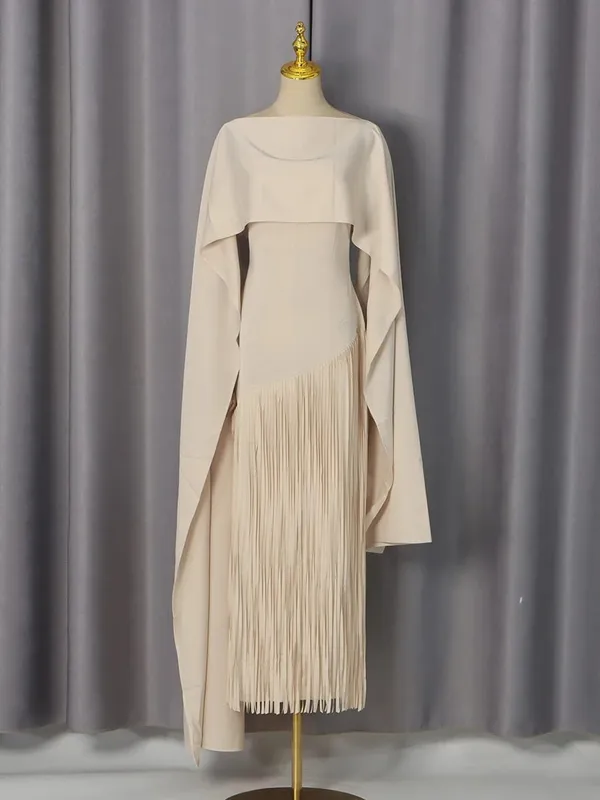 Solid Loose Spliced Tassel Chic Dresses for Women O Neck Sleeveless Luxury Elegant Dress Female Summer Fashion New — image 4