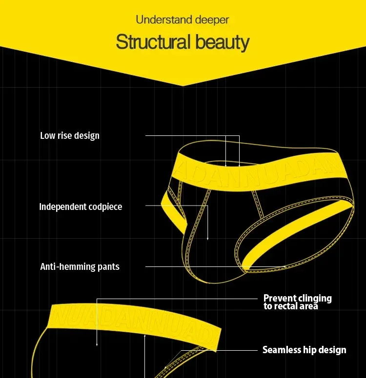 Cuecas masculinas com nervuras de cor sólida ADANNU logotipo em relevo elástico na cintura estiramento conforto diário cuecas de biquíni AD759 — image 5